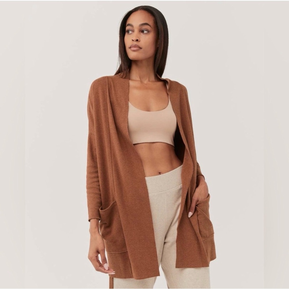 Pact Organic Cotton Airplane Drape Wrap Cardigan in Saddle Heather Size S/M